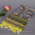 Fashion new arrival large flower pattern print scarf mecerized cotton shawl with tassel